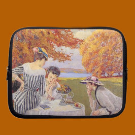Vintage herfsttuin thee feestje Elegante Edwardiaa Laptop Sleeve