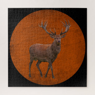 vintage hert in oranje natuur legpuzzel