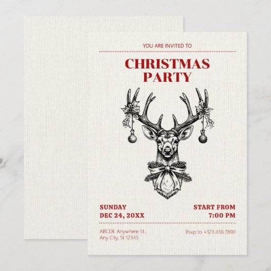 Vintage hert met kerstversiering kaart (Voorkant / Achterkant)