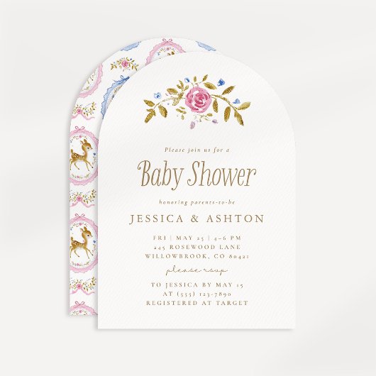 Vintage hertenbaby shower uitnodiging
