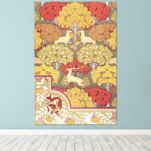Vintage hertenbos saliegroen patroon canvas afdruk
