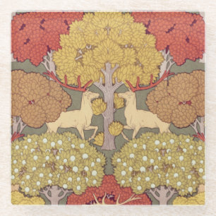 Vintage hertenbos saliegroen patroon glazen onderzetter