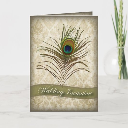 Vintage het huwelijksuitnodiging van de damastpauw (Voorkant)