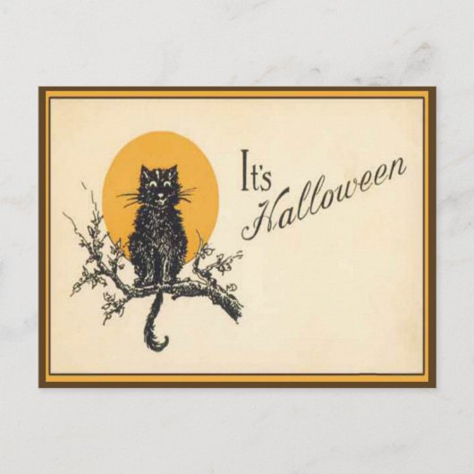 Vintage Het is Halloween Black Cat Briefkaart (Voorkant)