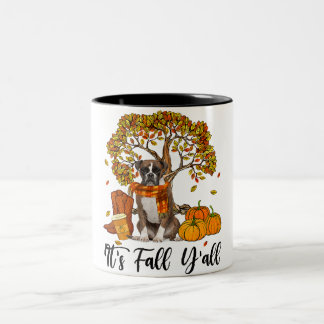 Vintage Het is Herfst Y'all Boxer Dog Autumn Pumpk Tweekleurige Koffiemok