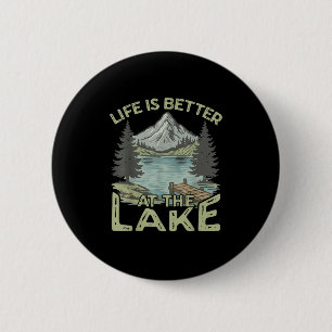 Vintage Het Leven Is Beter Aan Het Meer Funny Boot Ronde Button 5,7 Cm
