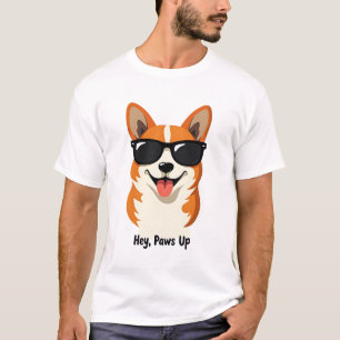 Vintage Hey, Paws Up Corgi met zonnebril Cute Do T-shirt