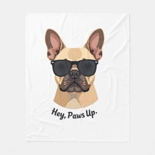 Vintage Hey, Paws Up Franse Bulldog Zonnebril Gra Fleece Deken