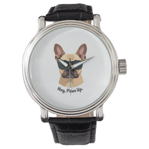 Vintage Hey, Paws Up Franse Bulldog Zonnebril Gra Horloge