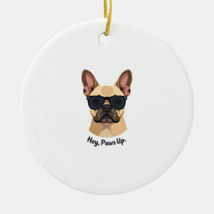 Vintage Hey, Paws Up Franse Bulldog Zonnebril Gra Keramisch Ornament