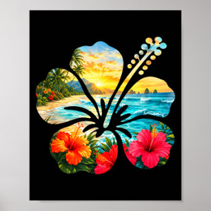 Vintage hibiscus bloem strand zomer aloha poster