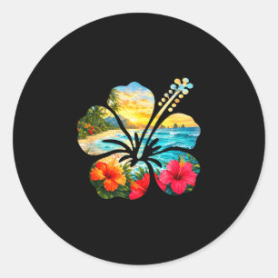 Vintage hibiscus bloem strand zomer aloha ronde sticker