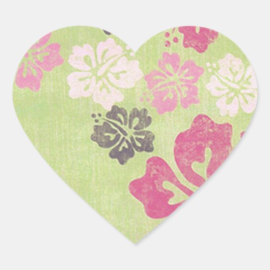Vintage Hibiscus Hart Sticker (Voorkant)