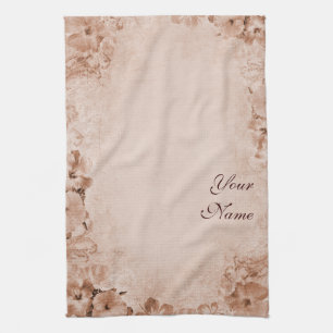 Vintage Hibiscus met jouw naam Theedoek