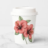 Vintage Hibiscus paper cups with lids Papieren Bekers (Achterkant)