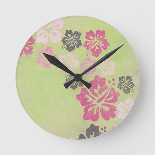 Vintage Hibiscus Ronde Klok (Voorkant)