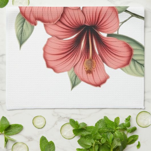 Vintage Hibiscus Theedoek (Gevouwen)