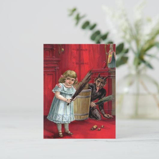 Vintage Hiding Krampus Briefkaart (Staand voorkant)