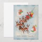 Vintage hier komt kerstkerstmis feestdagenkaart (Voorkant / Achterkant)