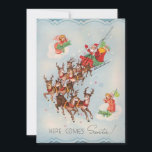 Vintage hier komt kerstkerstmis feestdagenkaart<br><div class="desc">Vintage hier komt kerstkerstmis</div>