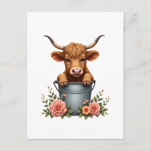 Vintage Highland Koe Bloemenmarkt Design met Bloem Briefkaart