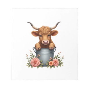 Vintage Highland Koe Bloemenmarkt Design met Bloem Notitieblok