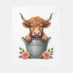 Vintage Highland Koe Bloemenmarkt Design met Flo Fleece Deken