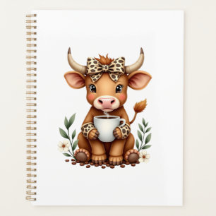 Vintage Highland Koe Coffee Liefhebber Waterverf C Planner