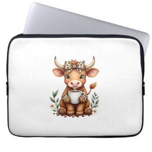 Vintage Highland Koe Coffee Liefhebber Waterverf S Laptop Sleeve