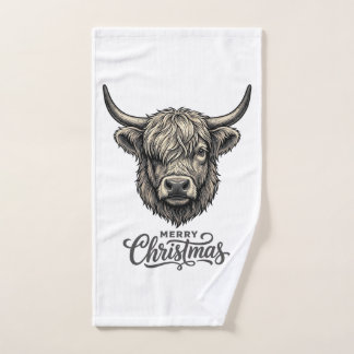 Vintage Highland Koe Merry Christmas T-shirt_1 Handdoek