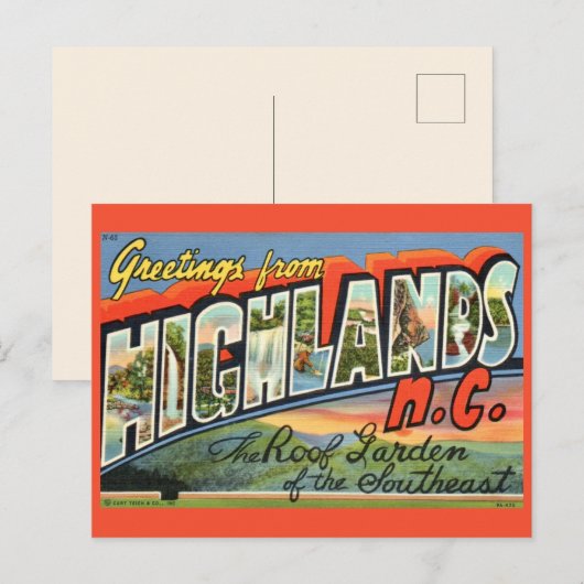 Vintage Highlands NC ansichtkaart Briefkaart (Voorkant / Achterkant)
