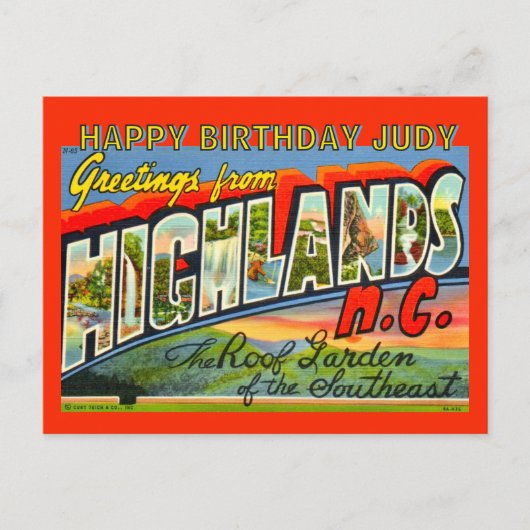Vintage Highlands NC Birthday Postcard Feestdagenkaart (Voorkant)