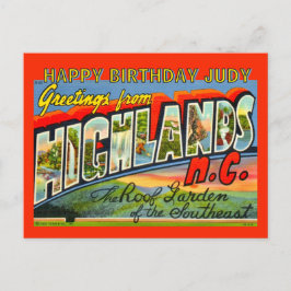 Vintage Highlands NC verjaardagsansichtkaart Feestdagenkaart