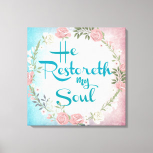 Vintage Hij herstelt mijn Soul Bible Verse Canvas Afdruk