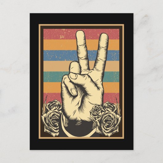 Vintage Hippie Hand Peace Sign Briefkaart (Voorkant)