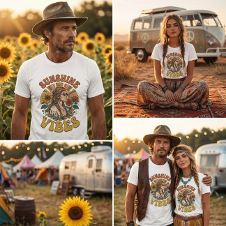 Vintage Hippie Zonneschijn Vibes Grafisch T-shirt
