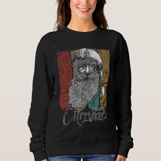 Vintage Hipster Santa Claus Xmas Trui (Voorkant)