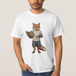 Vintage Hipster Vos Koffiezetapparaat & Boeklezer T-shirt
