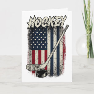 Vintage Hockey Amerikaanse Vlag Retro Puck Spelers Kaart