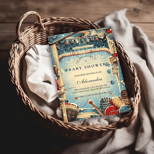 Vintage Hockey Baby Shower Kaart