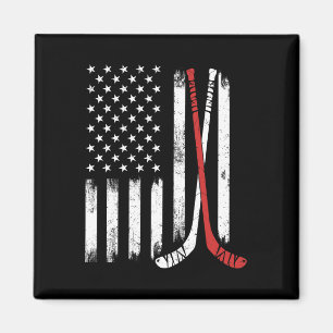 Vintage Hockeystick Usa Vlag Hockeyspeler IJshocke Magneet