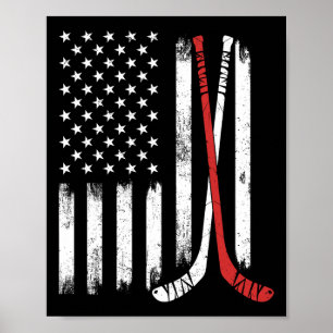 Vintage Hockeystick Usa Vlag Hockeyspeler IJshocke Poster