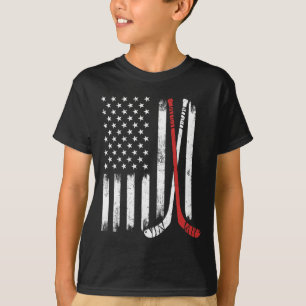 Vintage Hockeystick Usa Vlag Hockeyspeler IJshocke T-shirt