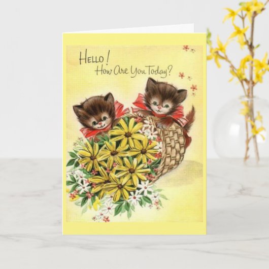 Vintage - hoe bent vandaag u? , kaart (Gele Bloem)