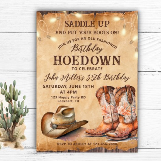 Vintage Hoedown Verjaardag met Cowboylaarzen & Hoe Kaart