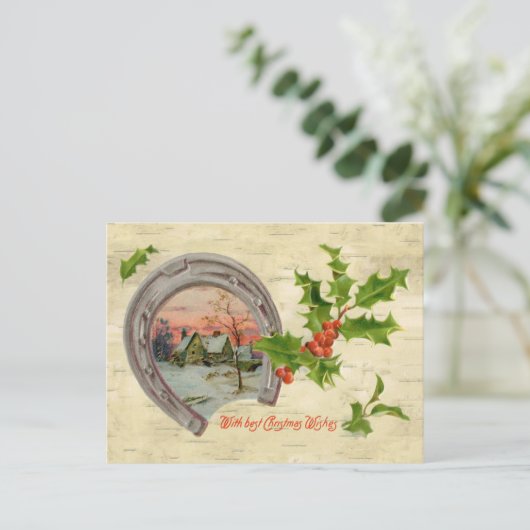 Vintage HoefijzerKerstmis van de Hulst Feestdagenkaart (Staand voorkant)
