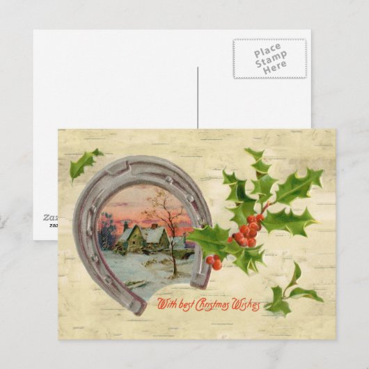 Vintage HoefijzerKerstmis van de Hulst Feestdagenkaart (Voorkant / Achterkant)