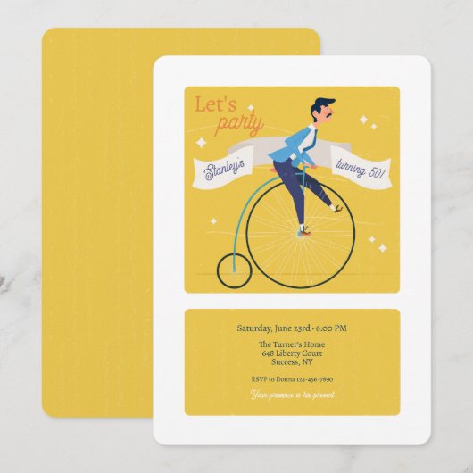 Vintage hoge wiel fiets uitnodiging (Voorkant / Achterkant)