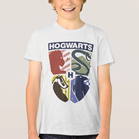 Vintage HOGWARTS™ Gestempeld Wapenembleem Tri-Blend Shirt (Voorkant)