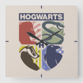 Vintage HOGWARTS™ Stamped Crest Vierkante Klok (Voorkant)